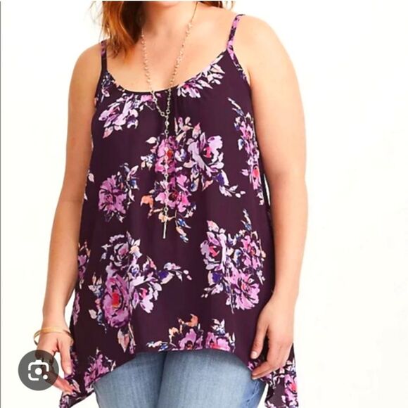 Torrid Georgette Swing Tank Top Purple Watercolor Floral Sharkbite Hem Size 1X - Picture 1 of 11